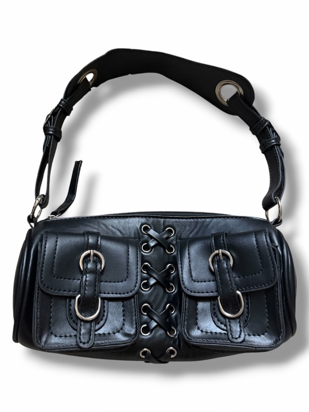 asos black leather shoulder purse